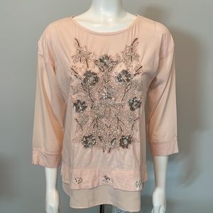Sundance Blush Pink Sequins Pearls Embroidered Feminine Top M